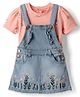 Babyhug Denim Woven Frock and Inner Tee with Half Sleeves and Floral Embroidery - Blue