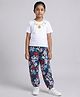 M'andy Sinker Knit Half Sleeves Pendant Applique Detailed & Necklace Printed Tee & Pants Set - White & Multi Colour