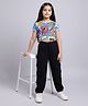 M'andy Cotton Lycra Knit Half Sleeves Comic Panels Printed Tee & Pants Set - Multi Colour & Black