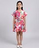 M'andy Georgette Woven Half Sleeves Floral Printed Tie Up Detailed Dress - Red