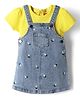 Babyhug Woven Half Sleeve Denim Floral Embroidered Frock with Inner Tee - Blue