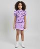 M'andy Georgette Knit Half Puffed Sleeves Frill Detailed & Floral Printed Top & Skirt Set - Multi Colour & Purple