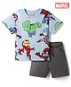 Bonfino Marvel Interlock Knit Half Sleeves T-Shirt & Shorts Set with Avengers Graphics - Light Blue