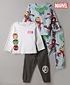 Bonfino Marvel Single Jersey Knit Full Sleeves Co-Ords T-Shirt & Pyjama Night Suit with Avengers Graphics Pack of 2 - White & Sky Blue