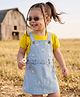 Babyhug Denim Woven Frocks with Inner Tee and Half Sleeves with Floral Print in Blue & Yellow