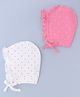 Babyhug 100% Cotton Interlock Knit Cap With Heart & Polka Dot Print Pack of 2 White & Pink - Diameter 14 cm