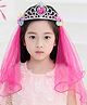 Babymoon Stone Embellished Floral Applique & Veil Detailed Heart Designed Tiara Hair Band - Dark Pink