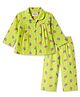 Babyhug Cotton Woven Full Sleeves Strawberry Printed Co-Ords Top & Pyjama Night Suit - Lime Green