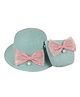 Priaansha Creation Knit Stars Embellished Bow Applique Detailed Straw Hat With Sling Bag - Aqua Blue - Circumference 50 Cms