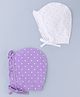Babyhug 100% Cotton Interlock Knit Cap With Heart & Polka Dot Print Pack of 2 White & Purple - Diameter 16 cm