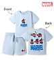 Bonfino Marvel 100% Cotton Knit Half Sleeves T-Shirt & Shorts Set With Spider Man Graphic - Light Blue