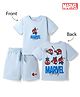 Bonfino Marvel 100% Cotton Knit Half Sleeves T-Shirt & Shorts Set With Spider Man Graphic - Light Blue