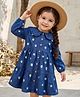 Babyhug Denim Woven Full Sleeves Floral Embroidered Frock - Blue