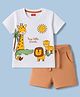 Babyhug Single Jersey Knit Half Sleeves T-Shirt & Shorts With Animal Print - White
