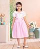 Aarika Cotton Woven Half Sleeves Checked & Bow Applique Detailed Dress - Pink