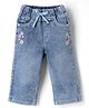 Olio Kids Denim Woven Full Length Jeans with Floral Embroidery-Blue