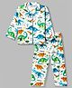 Enfance Core Cotton Woven Full Sleeves Shirt & Pyjama Co-Ord Night Suit With Dino Print - White