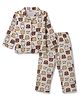 Enfance Core Cotton Woven Full Sleeves Shirt & Pyjama Co-Ord Night Suit With Bear & Cow Print - Brown