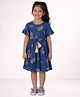 Lil' Drama Cotton Knit Half Sleeves Floral Printed Tassels Detailed Dress - Blue