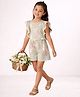 Lil' Drama Cotton Knit Frill Sleeves Floral Printed Lace Detailed Jumpsuit - Green