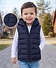 Babyhug Woven Sleeveless Quilted Hooded Jacket - Navy Blue