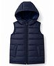 Babyhug Woven Sleeveless Quilted Hooded Jacket - Navy Blue