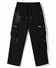 Olio Kids Cotton Woven Full Length Cargo Pant With Text Print - Black
