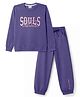 Olio Kids Looper Knit Full Sleeves Sweatshirt & Jogger Winter Wear Suit With Text Print - Purple