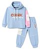 Olio Kids Looper Knit Full Sleeves Hooded Sweatshirt & Joggers Winter Wear Suit With Text Print - Sky Blue