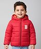Babyhug Woven Full Sleeves Padded Hooded Jacket - Red