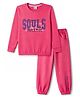 Olio Kids Looper Knit Full Sleeves Sweatshirt & Joggers Winter Wear Suit With Text Print - Fuchsia