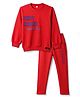 Olio Kids Fleece Knit Full Sleeves Text Printed Winter Wear Set - Fuchsia