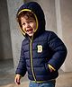 Babyhug Woven Full Sleeves Padded Hooded Jacket With Patch - Navy Blue