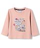 Olio Kids Sinker Knit Full Sleeves T-Shirt with Text & Floral Print - Peach