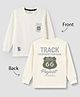 Olio Kids Sinker Knit Full Sleeves T-Shirt with Front & Back Puffed Text Print - Off White