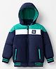 Babyhug Woven Full Sleeves Padded Hoodie with Play Time Patch - Navy Blue
