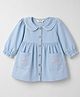Bonfino 100% Cotton Woven Full Sleeves Heart Embroidered Corduroy Fit & Flare Dress Collar Detail - Light Blue