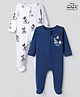 Bonfino Disney 100% Cotton Interlock Knit Full Sleeves Sleepsuits with Mickey Mouse Graphic Print Pack of 2 - Navy Blue & White