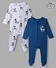 Bonfino Disney 100% Cotton Interlock Knit Full Sleeves Sleep Suits with Mickey Mouse Graphic Print Pack of 2 - Navy Blue & White