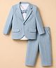 Robo Fry Cotton Woven Full Sleeves Textured Party Suit With Bow - Light Blue