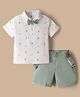 ToffyHouse Interlock Knit Half Sleeves Cactus Printed Polo T-Shirt & Shorts Set With Bow & Suspender - Light Green