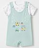 ToffyHouse Interlock Knit Half Sleeves T-Shirt & Dungaree with Vehicle Print - Light Green