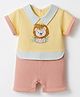ToffyHouse Interlock Knit Half Sleeves Romper With Tiger Embroidery - Light Yellow