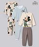 Bonfino Disney 100% Cotton Interlock Knit Full Sleeves Co-ord Striped T-Shirt & Pajama Night Suit with Mickey Mouse & Friends Graphic Print Pack of 3 - Cream White & Beige