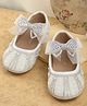 KIDLINGSS Pearl & Stones Embellished Bow Applique Detailed Velcro Closure Mary Jane Ballerinas - White