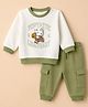 Babyoye 100% Cotton Terry Knit Full Sleeves Winter Wear Suits With Kitten Print - Off White