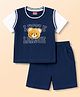 Babyhug Single Jersey Knit Half Sleeves Bear & Text Printed T-Shirt & Shorts Set - Navy