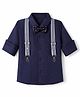 Robo Fry Cotton Woven Full Sleeves Party Shirt With Bow & Suspender in Navy Blue