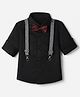 Robo Fry Cotton Woven Full Sleeves Solid Party Shirt with Bow & Suspender - Black