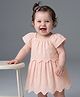 Babyoye 100% cotton Poplin Woven One Piece Dress with Short Sleeves and Floral Embroidery in Pink